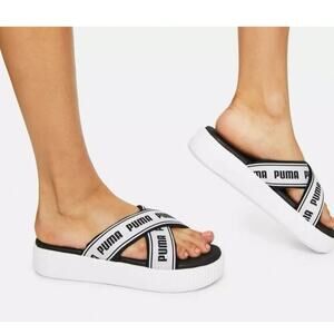 PUMA PLATFORM SLIDE SANDALS Women’s Size 9.5 380677-01 White/Black Chunky
